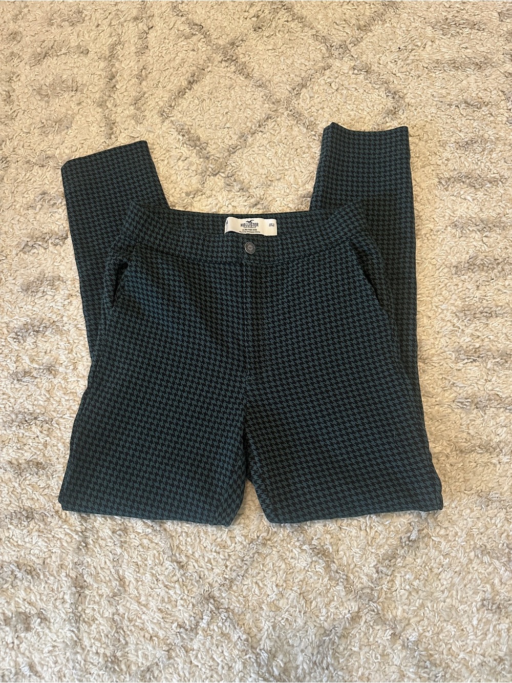 Hollister Dark Teal & Black Houndstooth High-Rise Pants